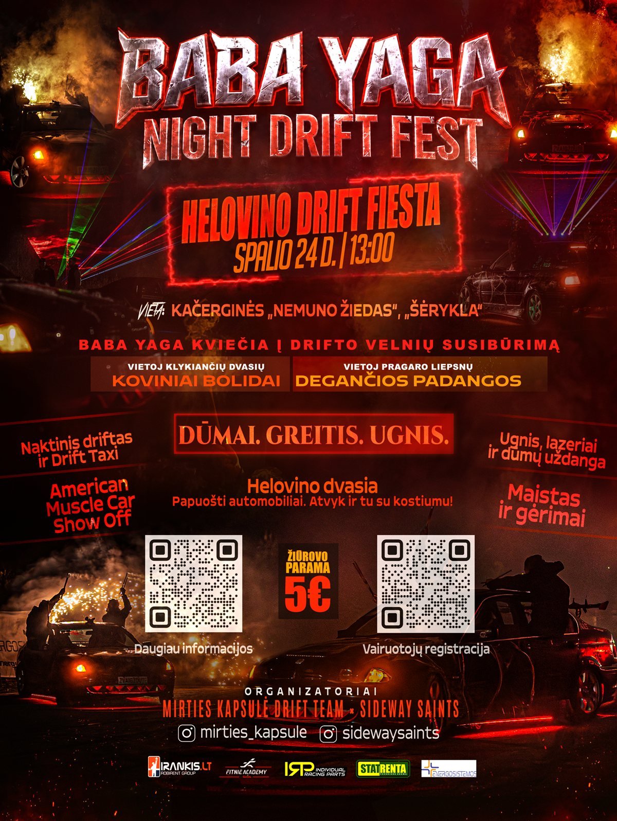 Baba Yaga Night Drift Fest — Helovino Drift Fiesta · Sideway Saints — plakatas