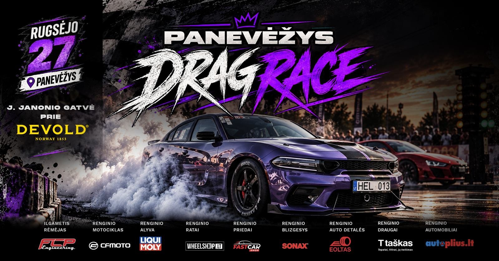 Panevėžys Drag Race 2026 · Drag lenktynės — plakatas